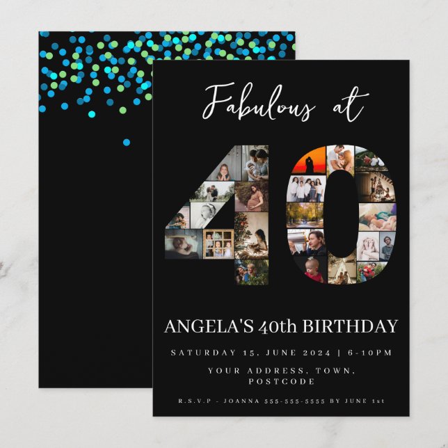 Fabulous at 40 years old Photo montage Invitation (Front/Back)