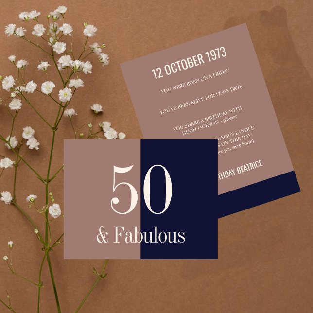 Fabulous at 50 Modern Typography  Navy and Mocha (Creator Uploaded)