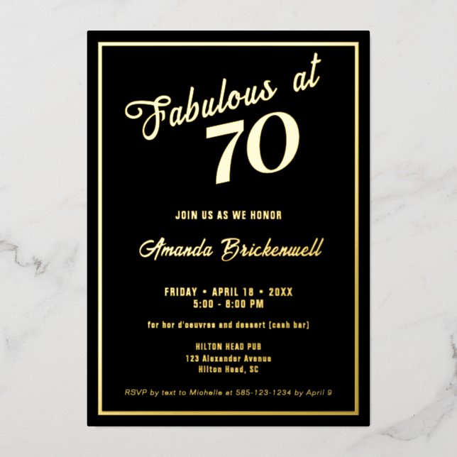 Fabulous at 70 Birthday Foil Invitation (Front)
