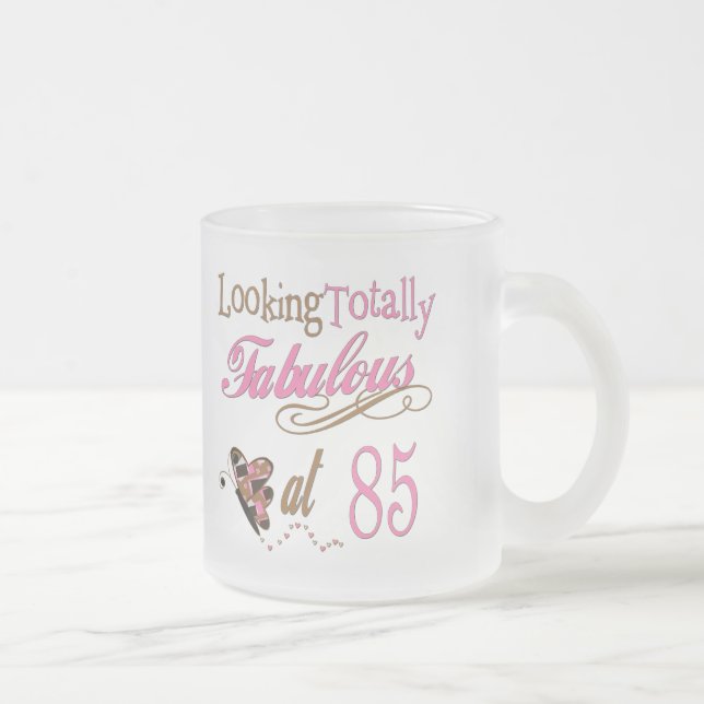 Fabulous at 85 frosted glass coffee mug (Right)