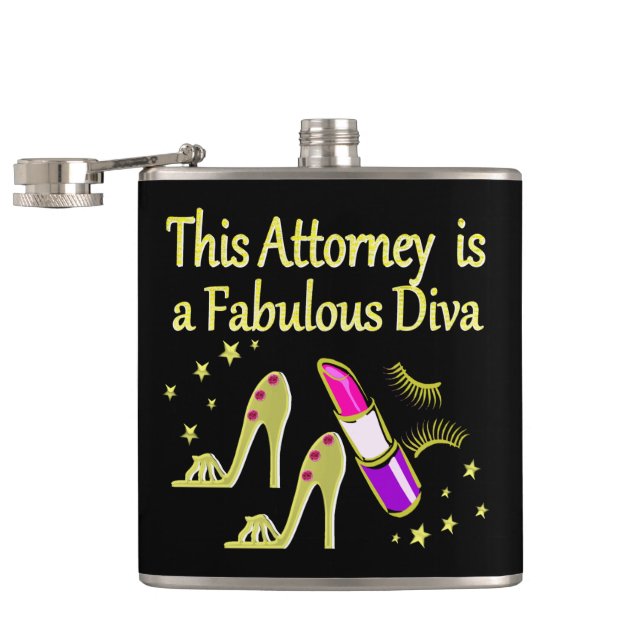 FABULOUS ATTORNEY DIVA DESIGN HIP FLASK (Opened)