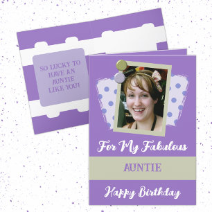Fabulous auntie photo name purple green birthday card