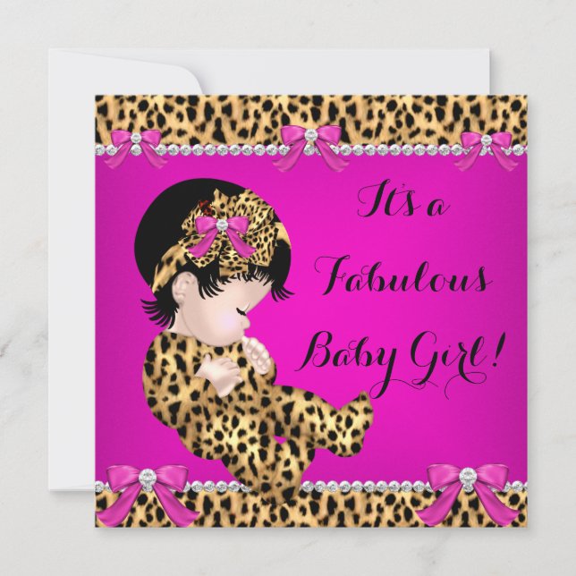 Fabulous Baby Shower Baby Cute Girl Leopard Pink 2 Invitation (Front)