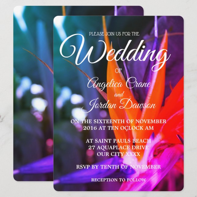 Fabulous Bird Of Paradise Wedding Invitations (Front/Back)