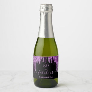 Fabulous birthday black purple glitter elegant 50 sparkling wine label