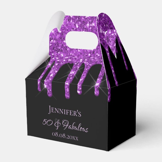 Fabulous birthday black purple glitter monogram favour box (Front Side)