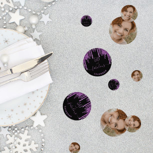 Fabulous birthday black purple glitter photo chic confetti