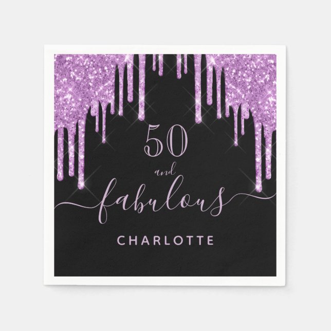 Fabulous birthday black purple glitter sparkle napkin (Front)