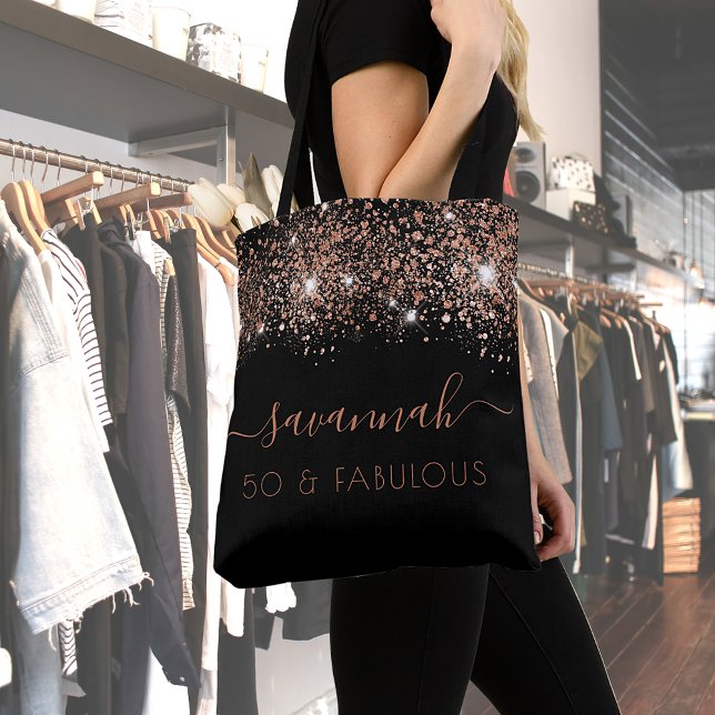 Fabulous birthday black rose gold glitter monogram tote bag (Creator Uploaded)