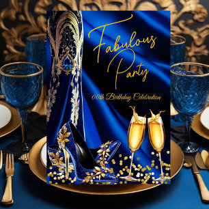 Fabulous Birthday Blue Gold Heels Champagne Invitation