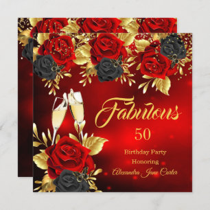 Fabulous Birthday Champagne Red Black Rose Gold Invitation