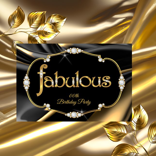 Fabulous Birthday Diamonds Gold Black Invitation (Creator Uploaded)