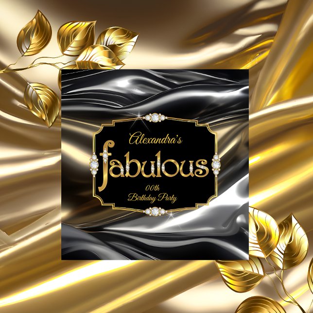 Fabulous Birthday Diamonds Gold Black Silver Invitation (Creator Uploaded)