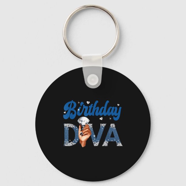 Fabulous Birthday Diva Denim And Diamonds Party De Key Ring (Front)