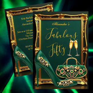Fabulous Birthday Emerald gems Heel Champagne Gold Invitation