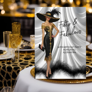 Fabulous Birthday Glamourous Woman Black Gold Invitation