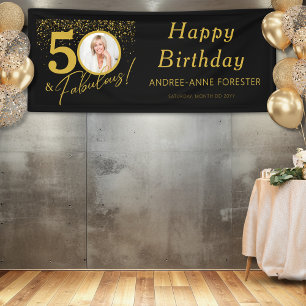 Fabulous Birthday Gold Black Photo  Banner