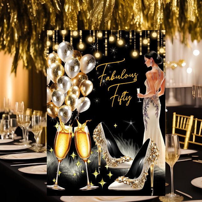 Fabulous Birthday Gold Cream Champagne Dress Invitation (Creator Uploaded)