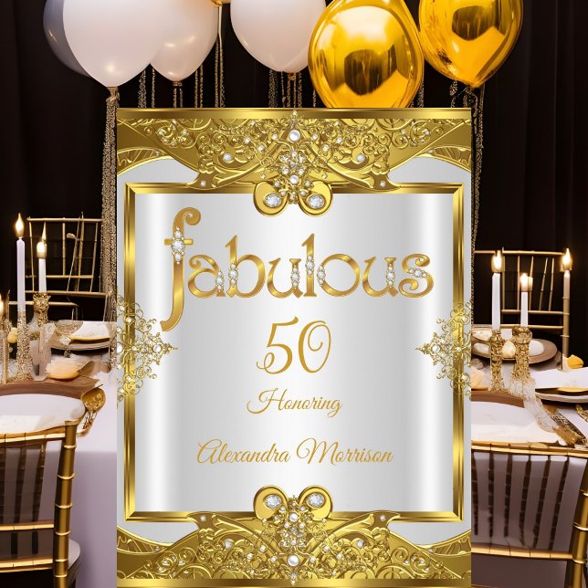 Fabulous birthday Gold White Pearls Golden Frame Invitation (Creator Uploaded)