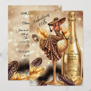 Fabulous Birthday Leopard Gold Champagne Goblet Invitation