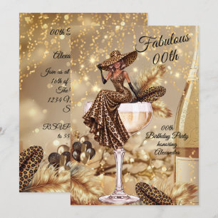 Fabulous Birthday Leopard Gold Dress Champagne Invitation
