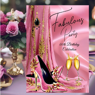 Fabulous Birthday Light Pink Gold Heels Champagne Invitation