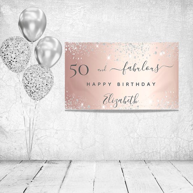 Fabulous birthday party glitter rose gold silver banner (Creator Uploaded)