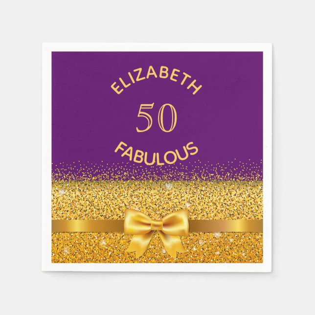 Fabulous birthday party purple gold monogram napkin (Front)
