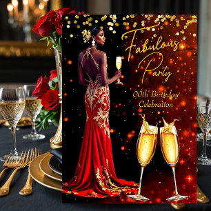 Fabulous Birthday Party Red Glitter Champagne Invitation