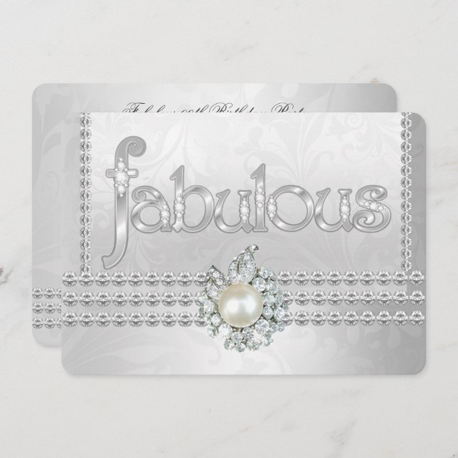 Fabulous Birthday Party Silver White Diamond Pearl Invitation (Front/Back)