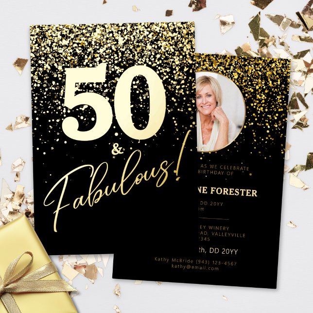  Fabulous Birthday Photo Gold Foil Invitation (Creator Uploaded)