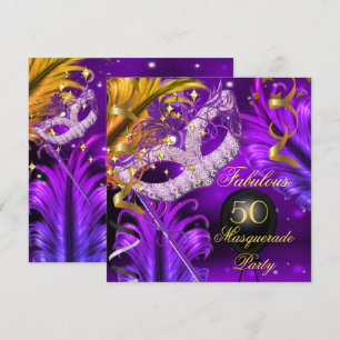Fabulous Birthday Purple Gold Masquerade Party 2 Invitation