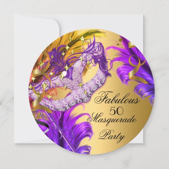 Fabulous Birthday Purple Gold Masquerade Party 3 Invitation (Front)