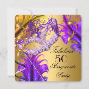 Fabulous Birthday Purple Gold Masquerade Party 3 Invitation