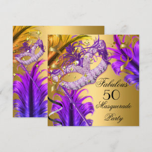 Fabulous Birthday Purple Gold Masquerade Party 3 Invitation