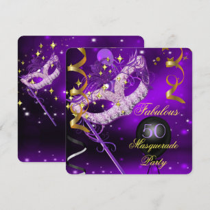Fabulous Birthday Purple Gold Masquerade Party Invitation