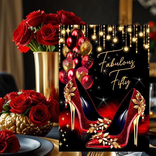 Fabulous Birthday Red Glitter Heels Balloons Invitation (Creator Uploaded)