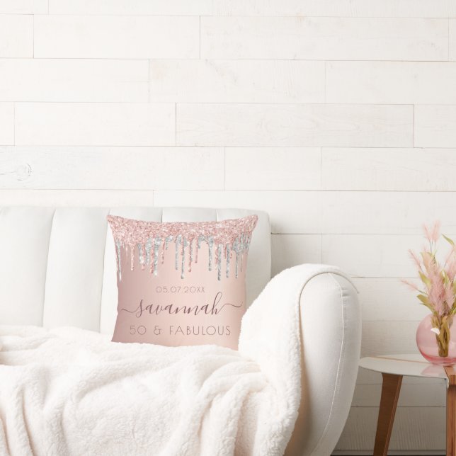 Fabulous birthday rose gold glitter pink silver cushion (Couch)