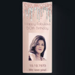 Fabulous birthday rose gold photo silver drips banner<br><div class="desc">A vertical banner for a girly and glamourous 50th (or any age) & Fabulous birthday party. A faux rose gold gradient background with an elegant rose gold, pink and faux silver drips, paint dripping look. Personalise and add a photo of the birthday girl. The text: Templates for text and a...</div>