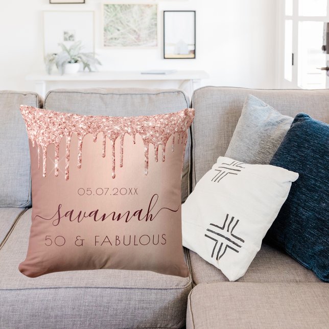 Fabulous birthday rose gold pink drips cushion (Creator Uploaded)