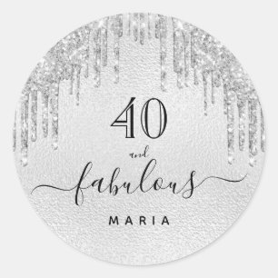 Fabulous birthday silver glitter metal name classic round sticker