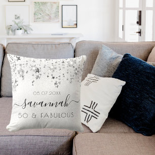 Fabulous birthday silver monogram sparkle cushion