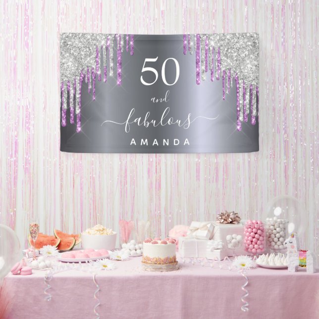Fabulous birthday silver purple glitter glam banner (Party)