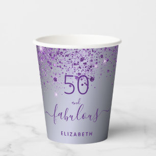 Fabulous birthday silver purple glitter monogram paper cups