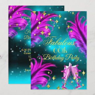 Fabulous Birthday teal Purple pink Champagne Party Invitation