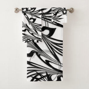 Fabulous Black and White Fern Design  Bath Towel Set