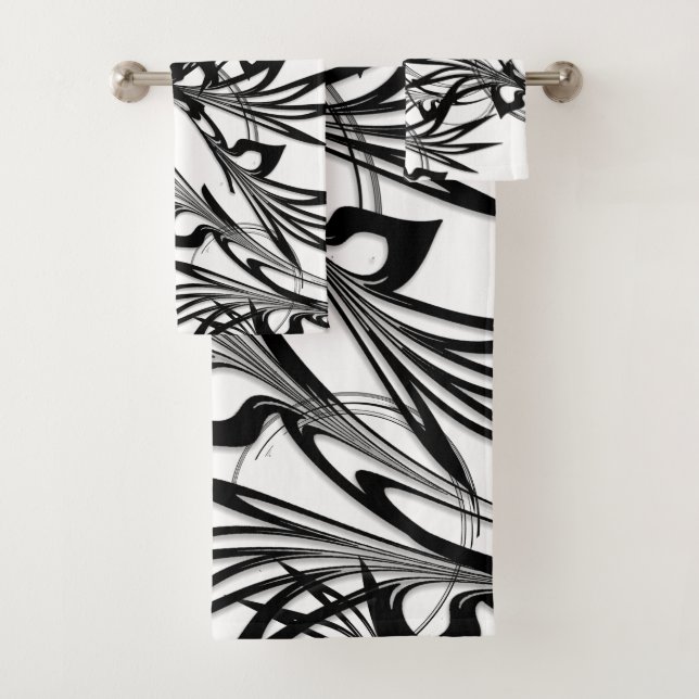 Fabulous Black and White Fern Design  Bath Towel Set (Insitu)