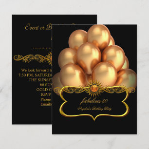 Fabulous Black Gold Balloons Birthday Party Invitation