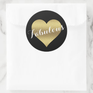 Fabulous Black & Gold Wedding Heart Party Stickers