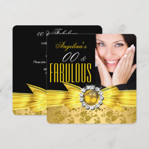 Fabulous Black Yellow Gold Damask Rose Birthday Invitation